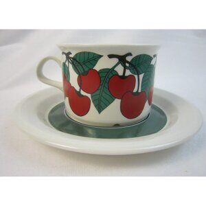 Arabia Finland Kirsikka Cherry Cherries Flat Cup with Saucer